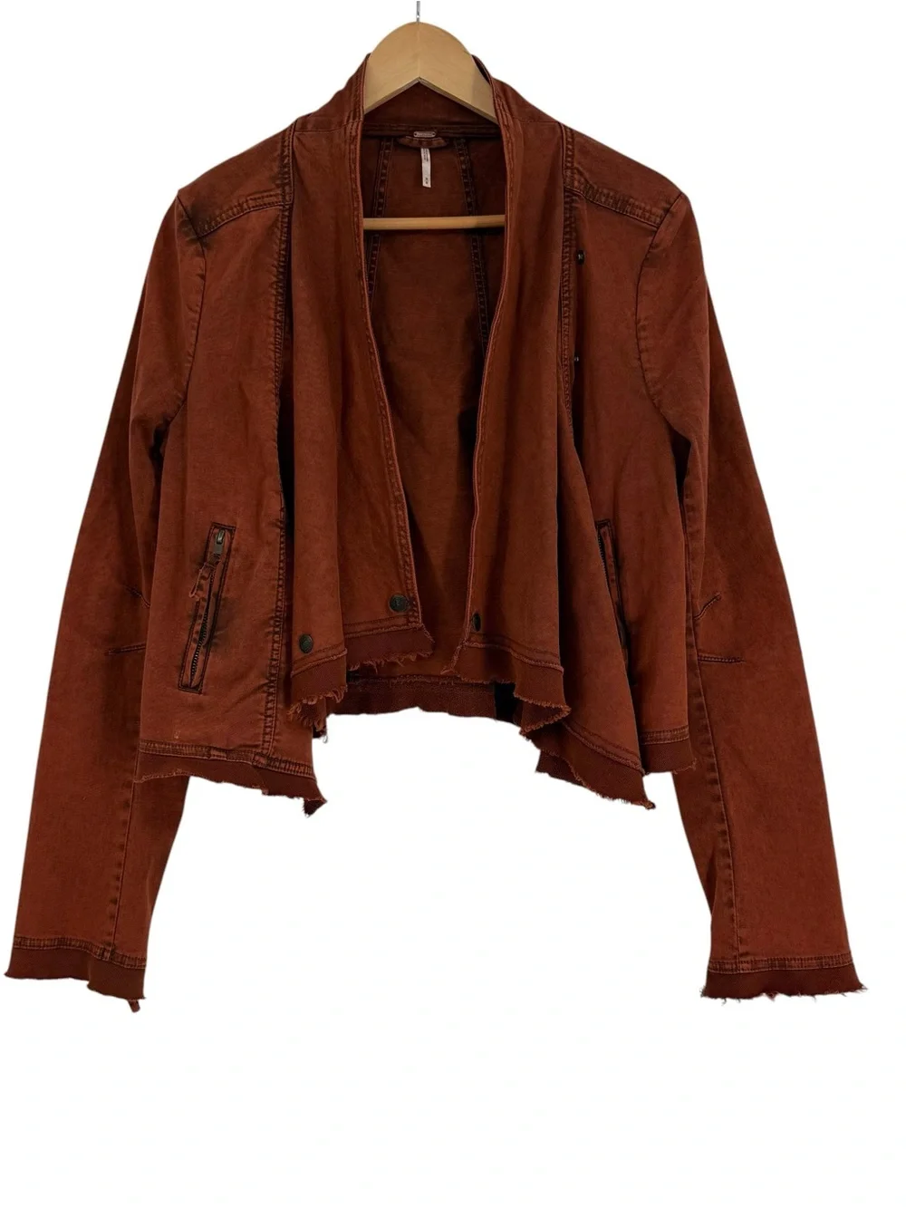FREE PEOPLE Boho Collapsing Twill Raw Edge Hanna Jacket Rustic Size M Snap
